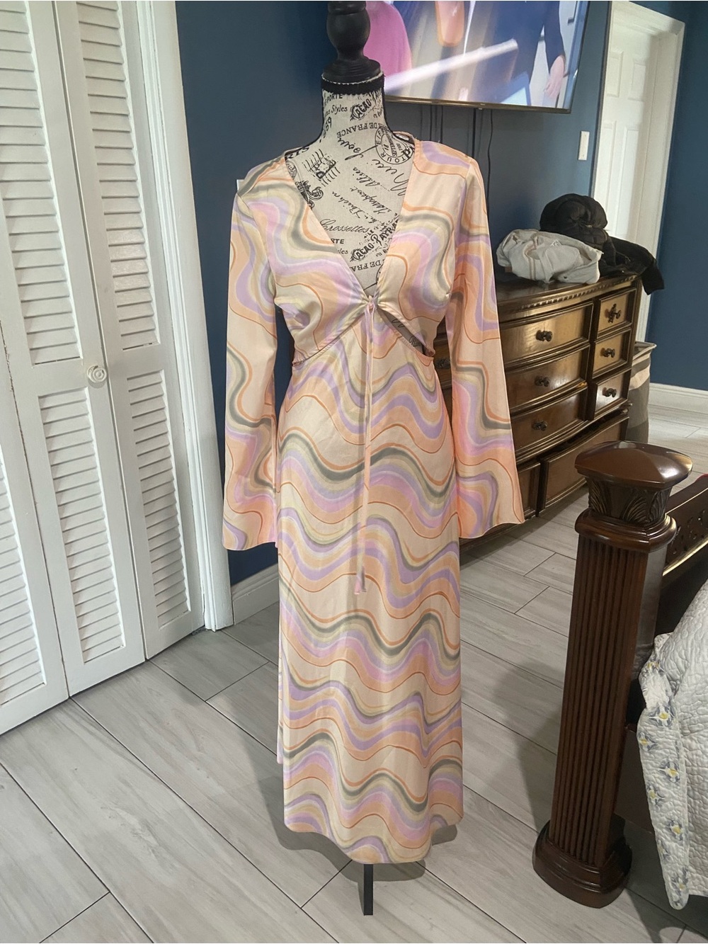 Topshop Pastel Wave Knot-Front Maxi Dress